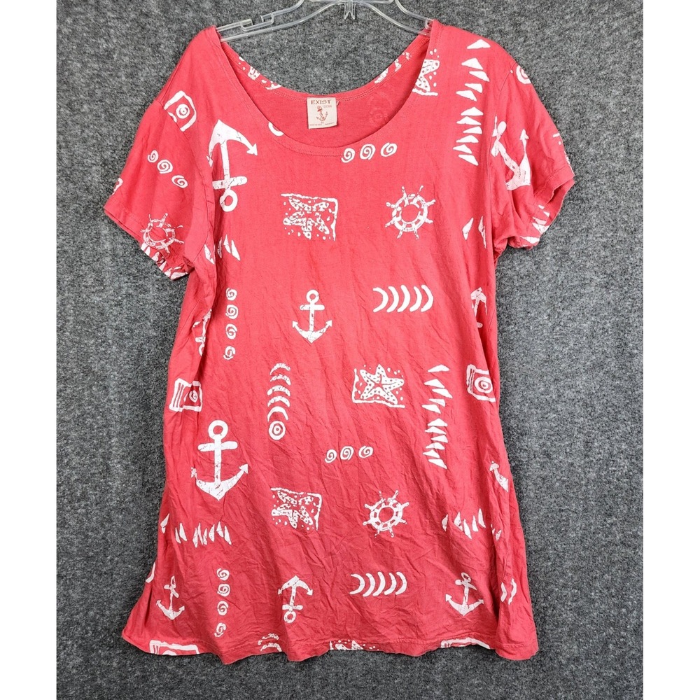 Exist Nautical Anchor Starfish‎ T-Shirt Women 3X Red Short Sleeve Scoop Neck